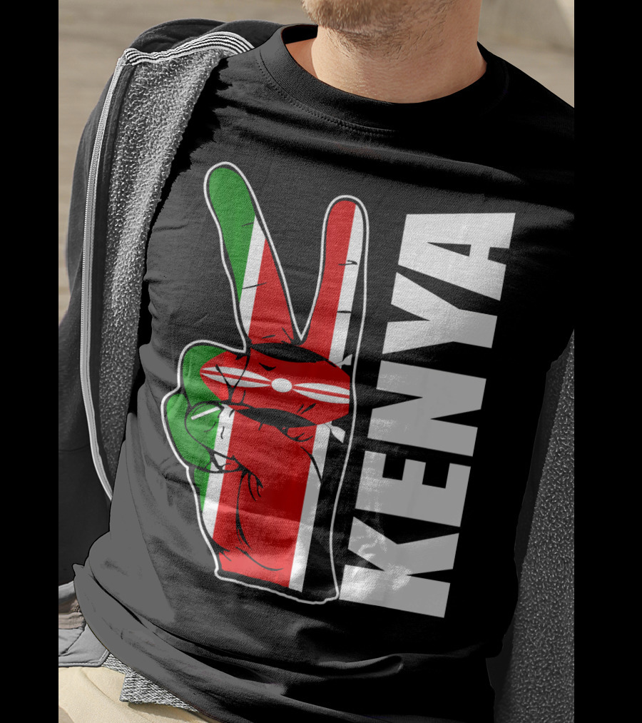 Kenyan Pride Peace Sign In Kenya Flag Colors With Kenya Text T-Shirt