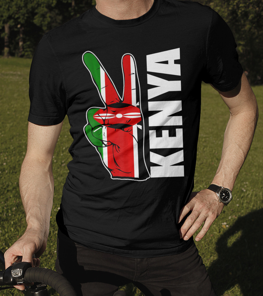 Kenyan Pride Peace Sign In Kenya Flag Colors With Kenya Text T-Shirt