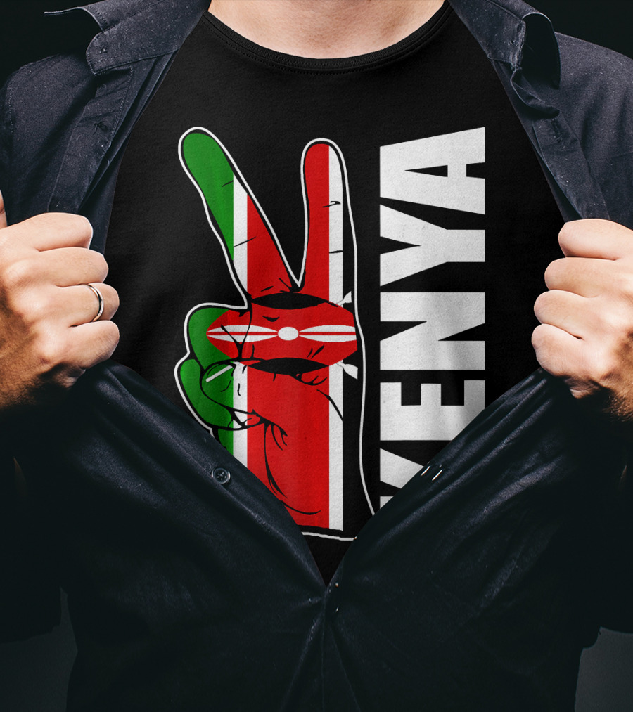 Kenyan Pride Peace Sign In Kenya Flag Colors With Kenya Text T-Shirt
