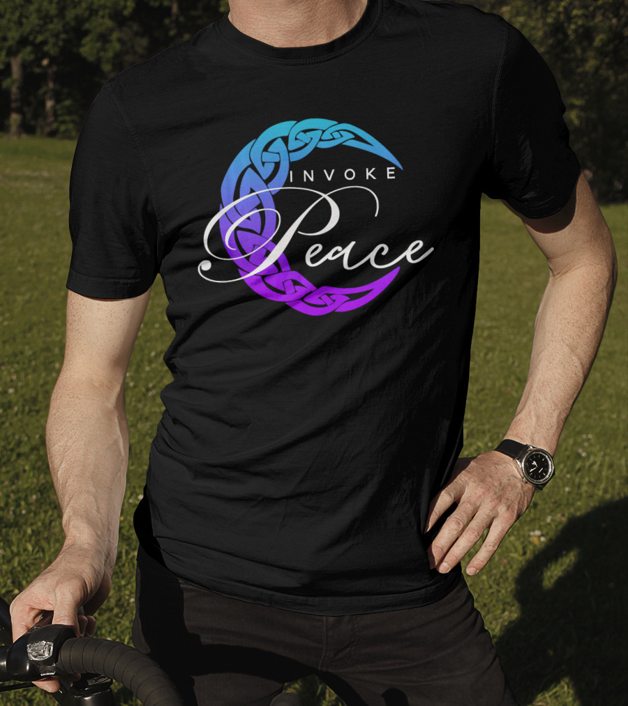 Invoke Peace Celtic Wiccan Crescent Moon T-Shirt