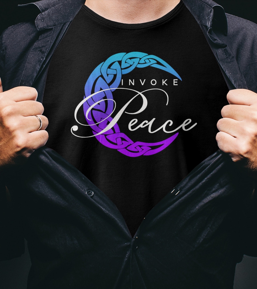 Invoke Peace Celtic Wiccan Crescent Moon T-Shirt
