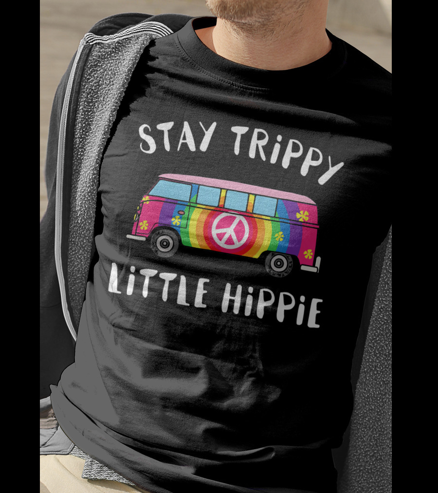 Stay Trippy Little Hippie Vintage Van Rainbow Peace Sign Flower Power T-Shirt