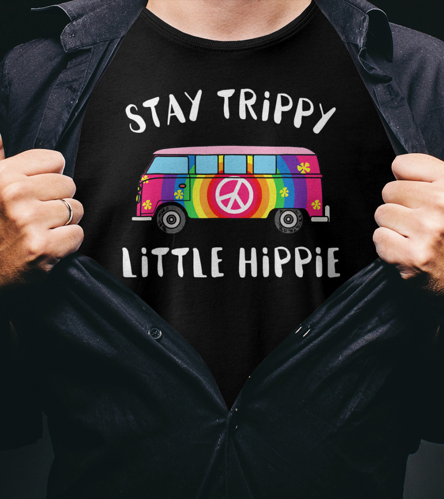 Stay Trippy Little Hippie Vintage Van Rainbow Peace Sign Flower Power T-Shirt