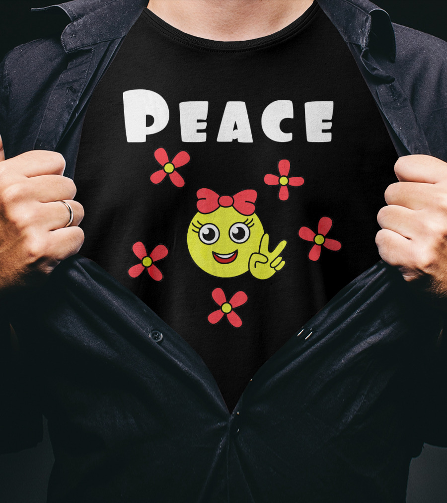 Peace Smiley Face With Flowers And Bow T-Shirt