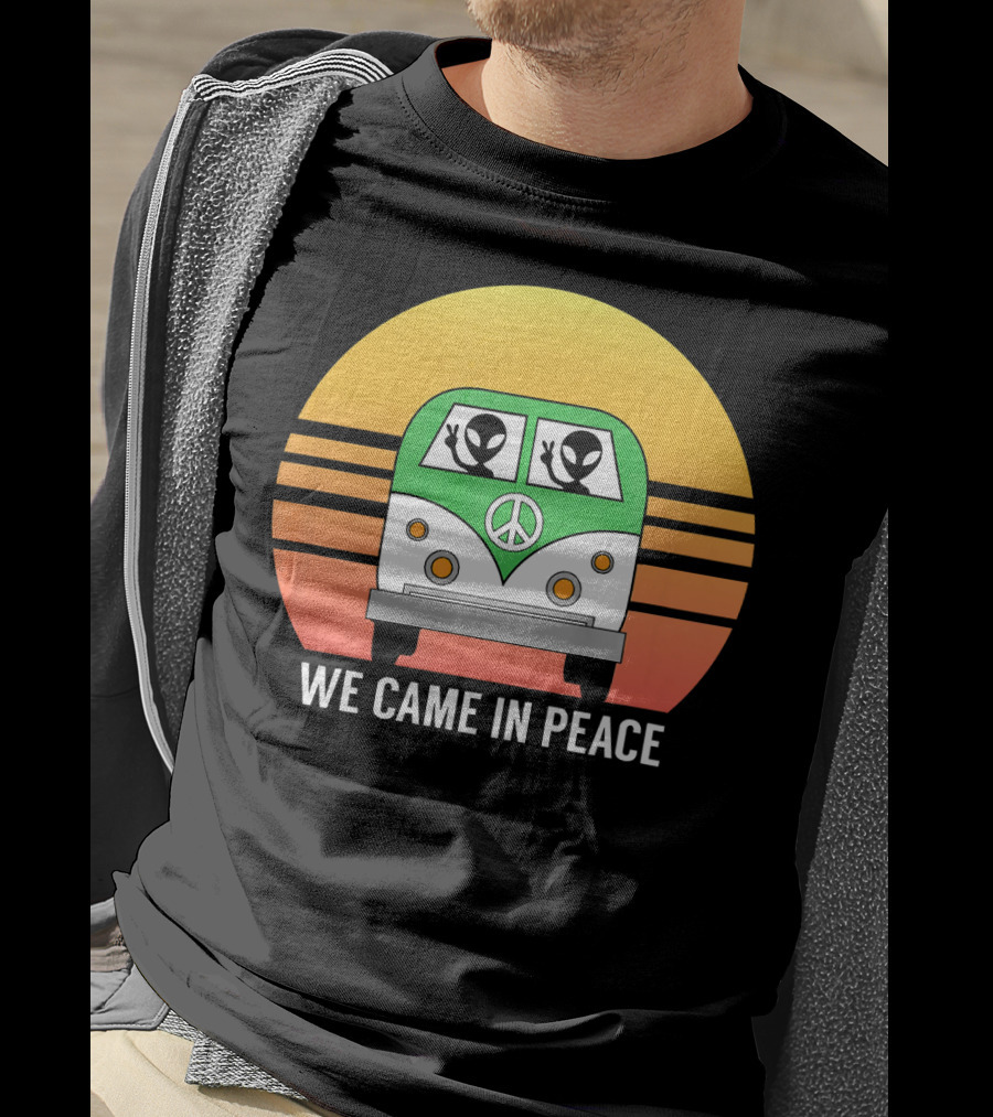 We Came In Peace Hippie Bus Alien Retro Sunset T-Shirt