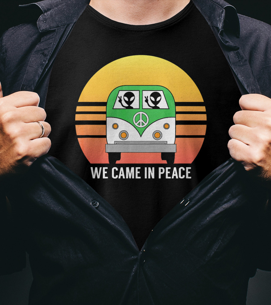 We Came In Peace Hippie Bus Alien Retro Sunset T-Shirt