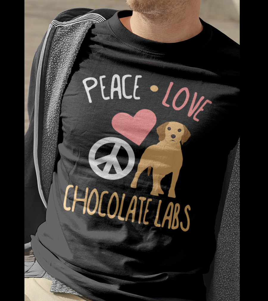 Peace Love Chocolate Labs With Heart And Peace Symbol Icons T-Shirt