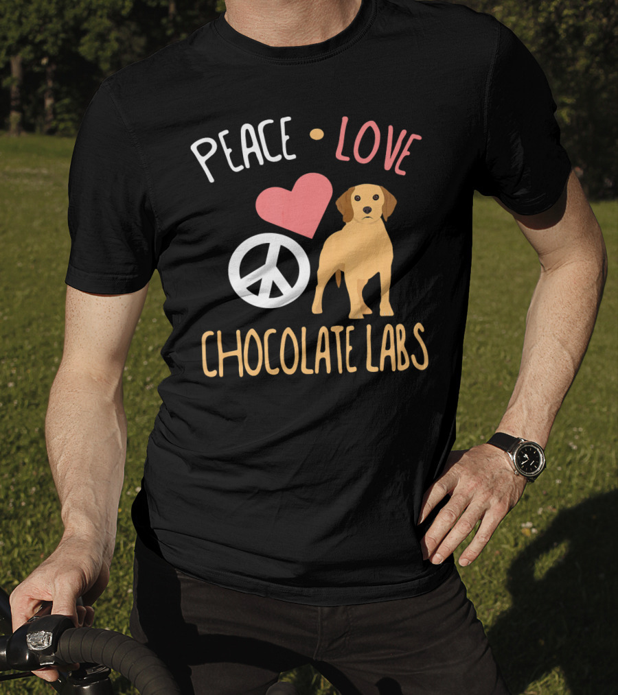 Peace Love Chocolate Labs With Heart And Peace Symbol Icons T-Shirt