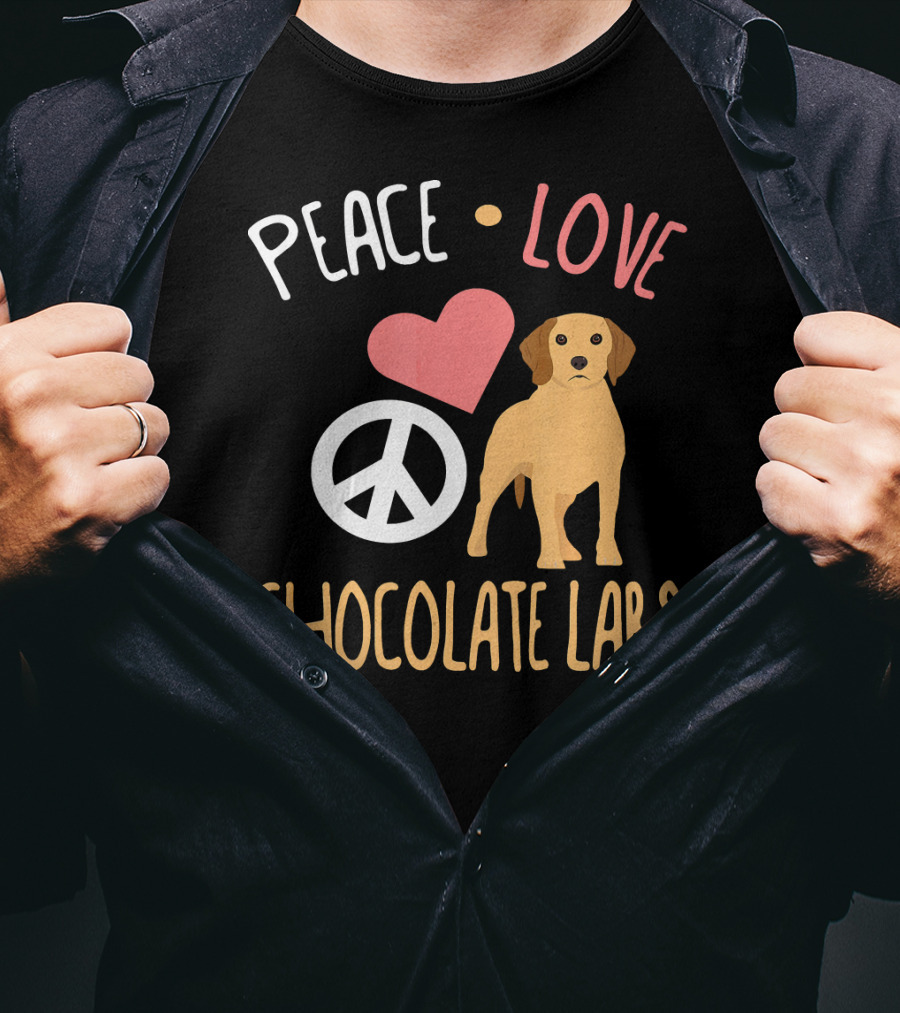 Peace Love Chocolate Labs With Heart And Peace Symbol Icons T-Shirt