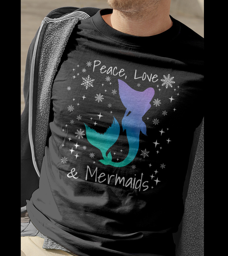 Peace Love Mermaids Christmas Snowflakes T-Shirt