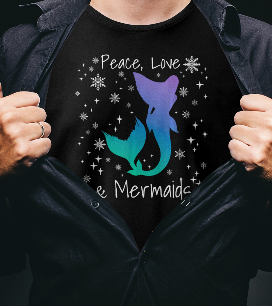Peace Love Mermaids Christmas Snowflakes T-Shirt