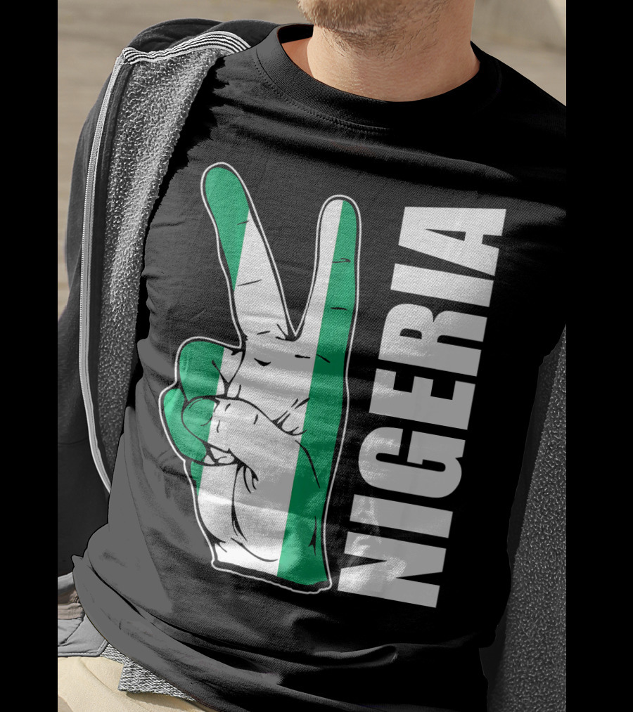 Nigerian Pride Peace Gesture With Nigeria Flag Colors And Nigeria Text T-Shirt