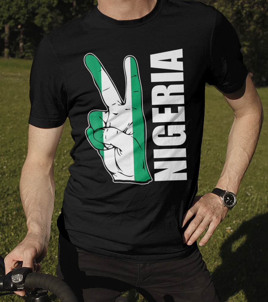Nigerian Pride Peace Gesture With Nigeria Flag Colors And Nigeria Text T-Shirt