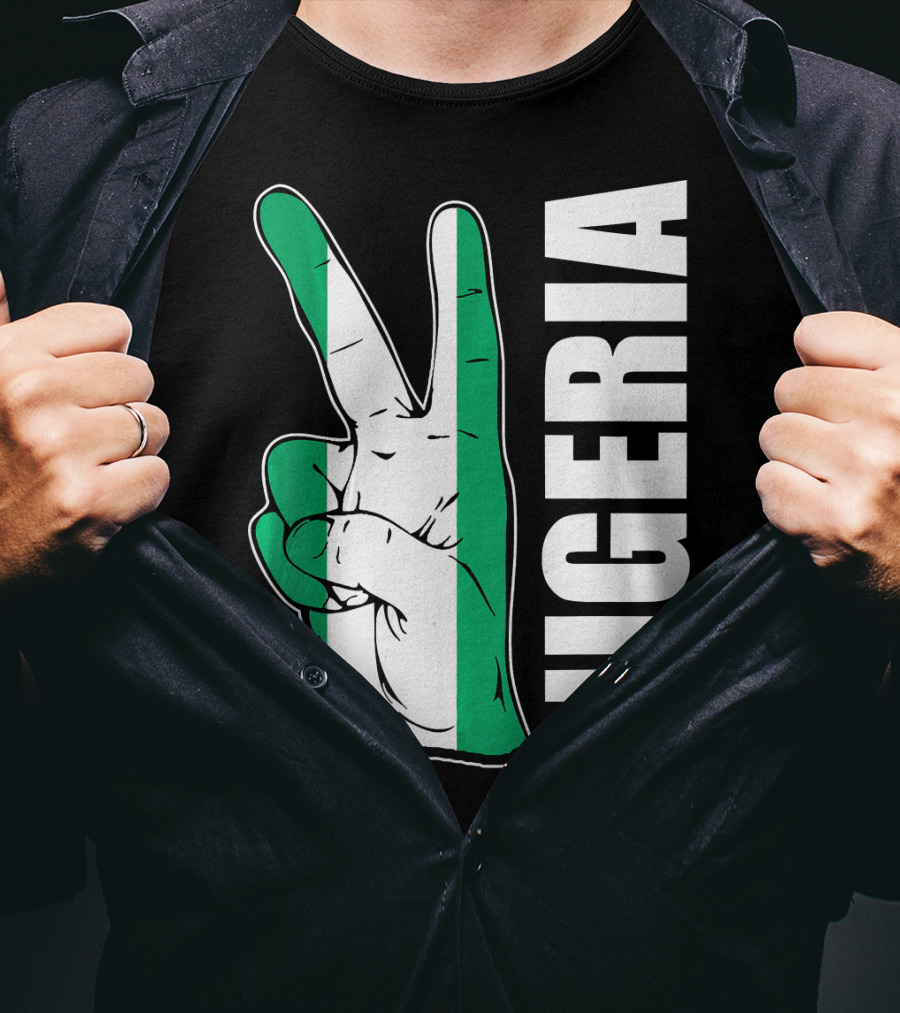 Nigerian Pride Peace Gesture With Nigeria Flag Colors And Nigeria Text T-Shirt