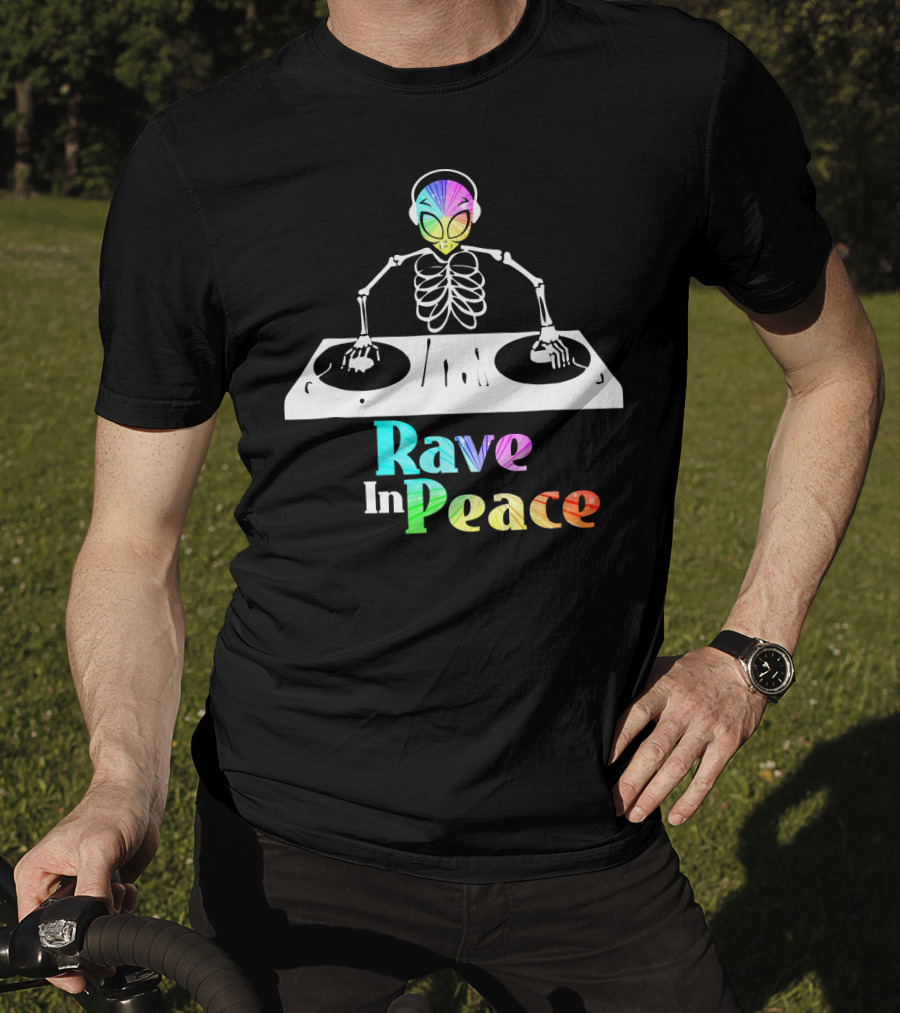 Rave In Peace Colorful DJ Alien Skeleton T-Shirt