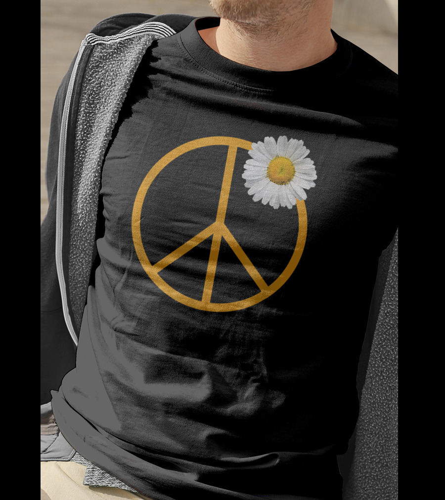 Peace Sign White Flower Boho Hippie Style Iconic T-Shirt