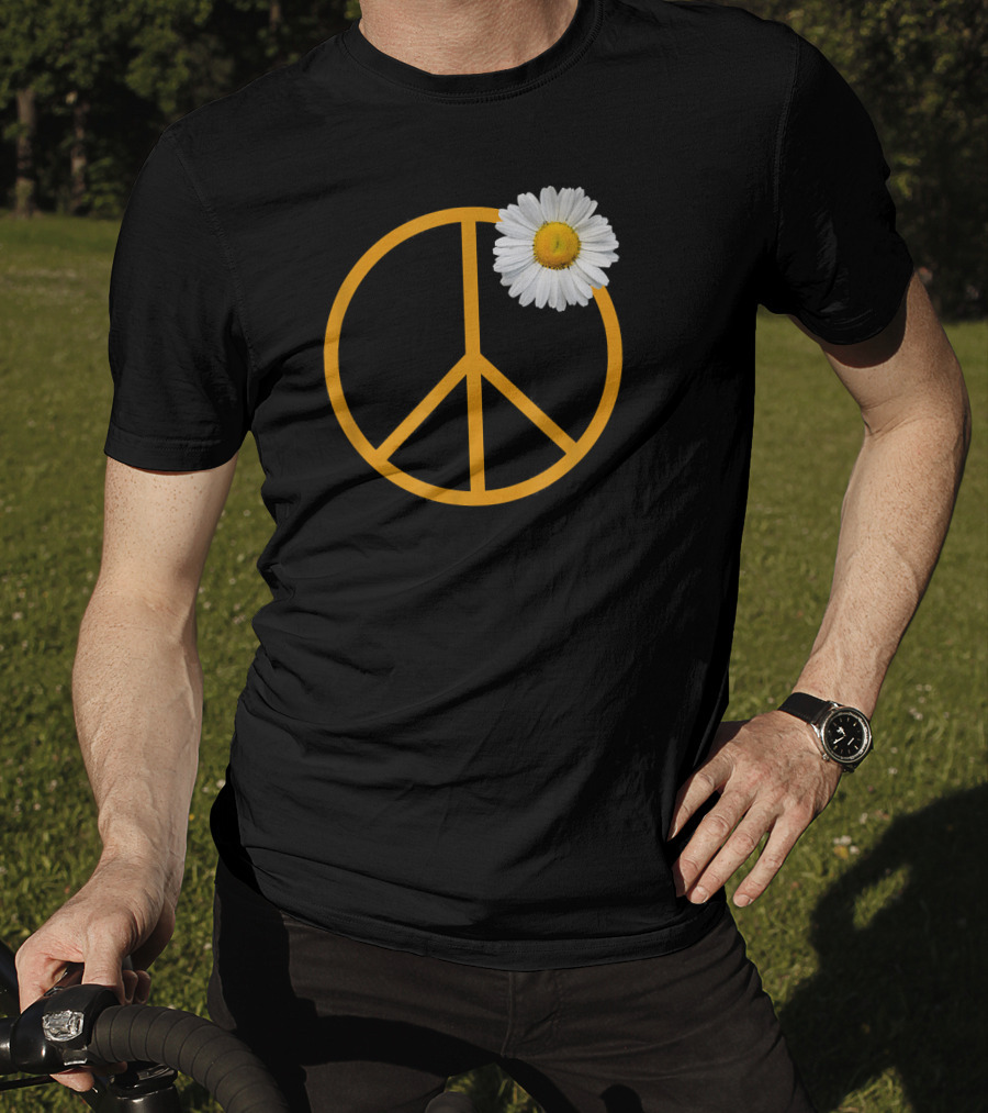 Peace Sign White Flower Boho Hippie Style Iconic T-Shirt