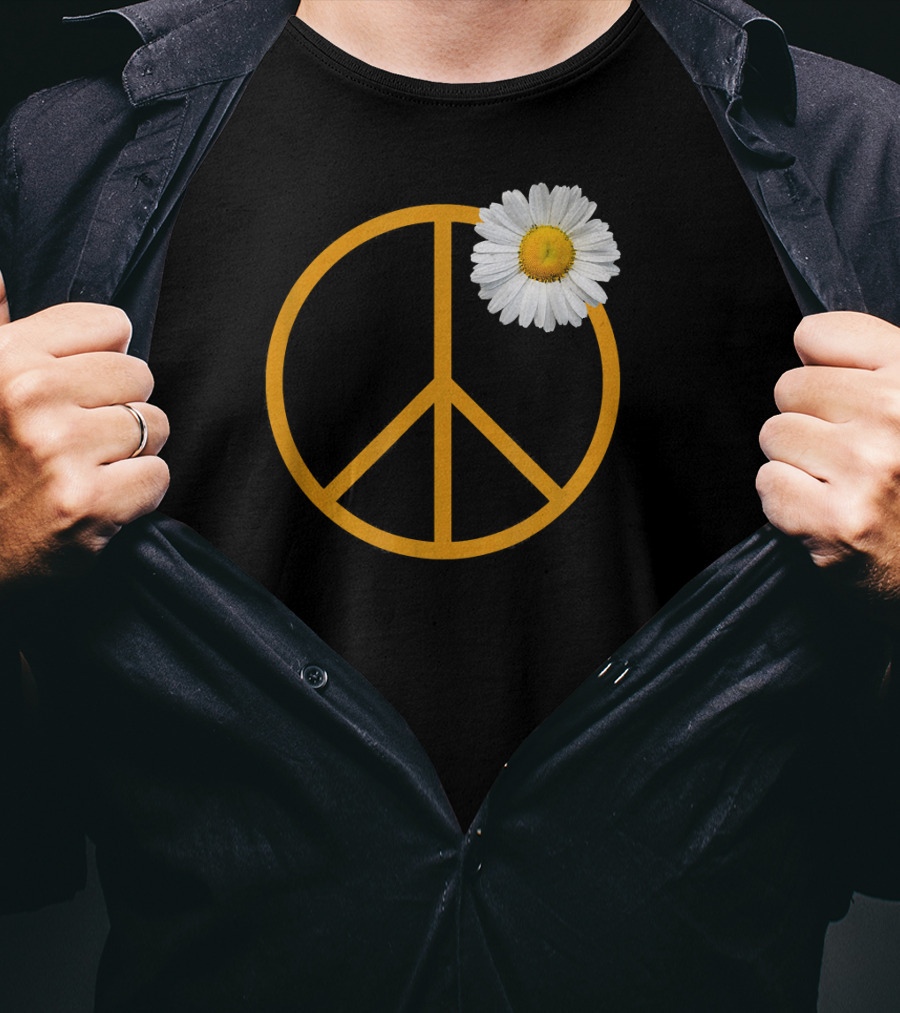 Peace Sign White Flower Boho Hippie Style Iconic T-Shirt