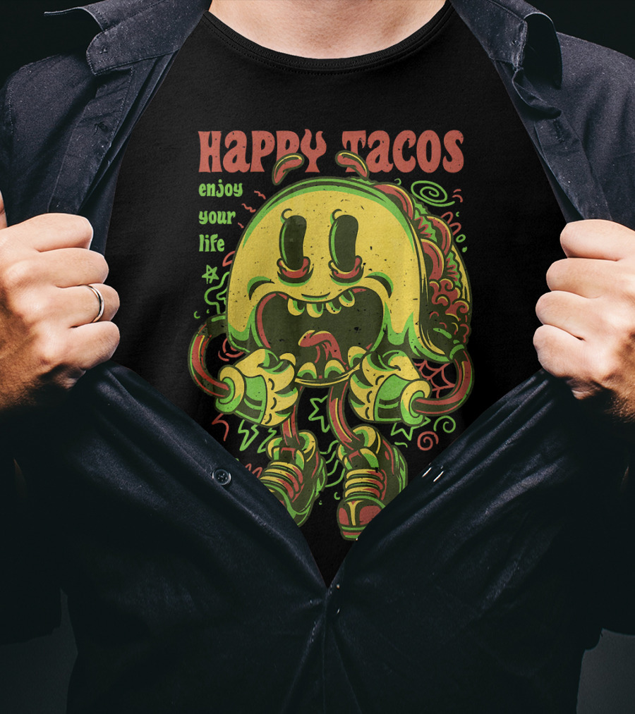 Happy Tacos Enjoy Your Life Funny Taco Japanese Anime Most Cute Food T-Shirt