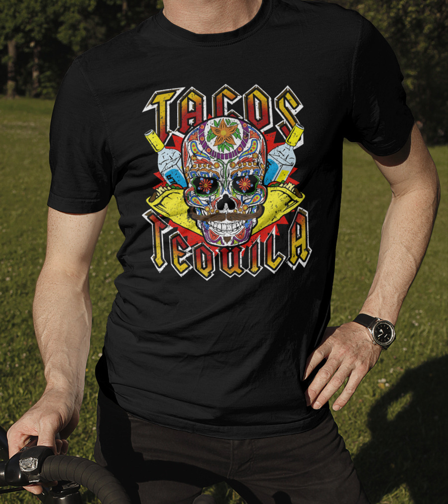 Tacos Tequila Sugar Skull Vintage Mexican T-Shirt