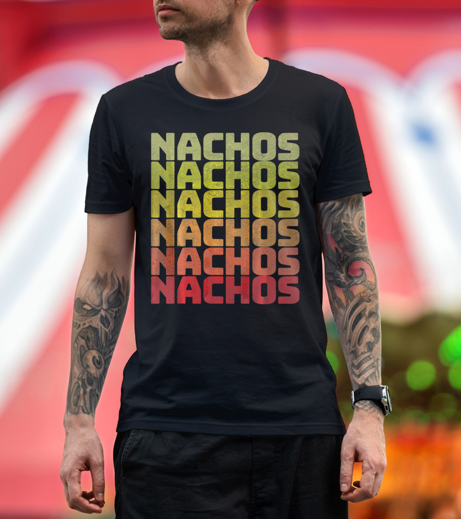 Nachos Retro Funny Tuesday Tacos Repeated Nachos Text T-Shirt