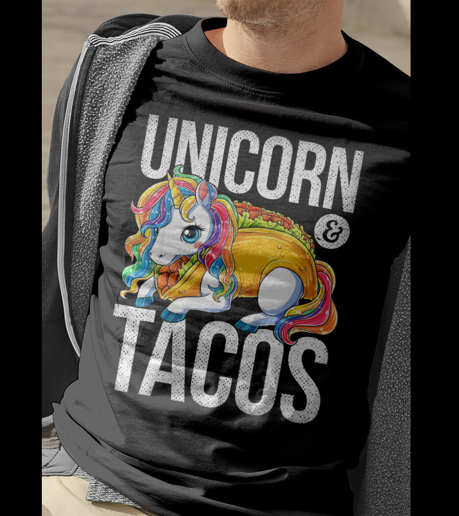 Unicorn And Tacos Colorful Rainbow Hairstyle Fantasy Image T-Shirt