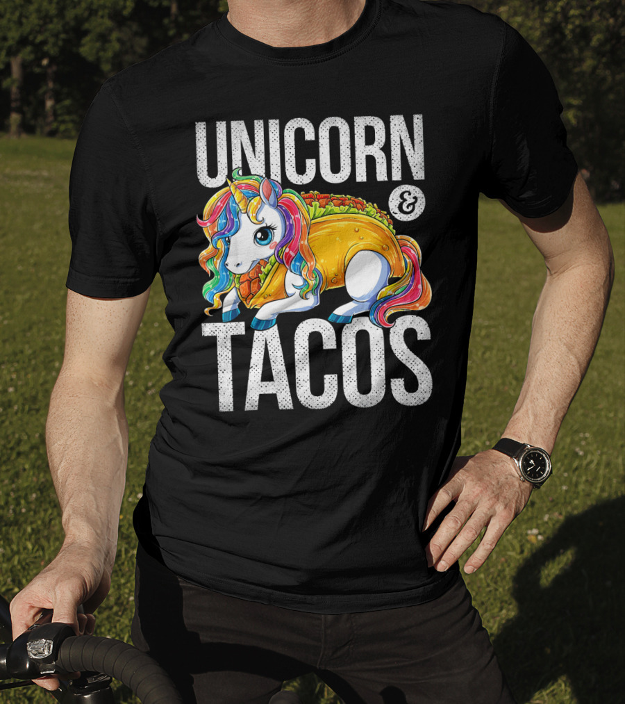 Unicorn And Tacos Colorful Rainbow Hairstyle Fantasy Image T-Shirt