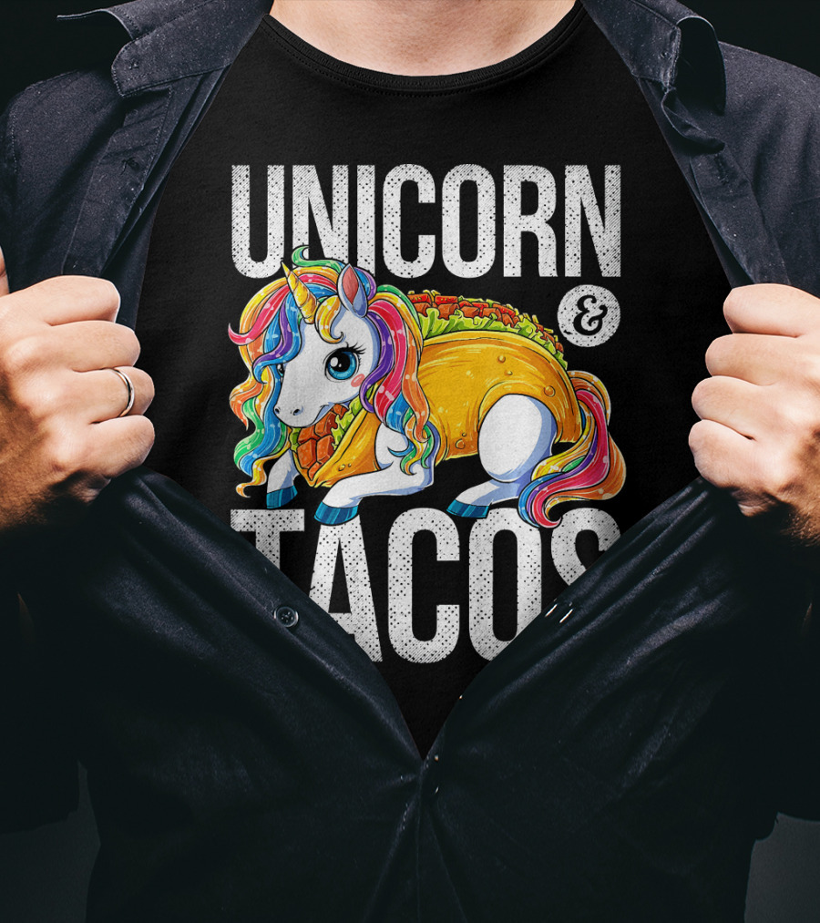 Unicorn And Tacos Colorful Rainbow Hairstyle Fantasy Image T-Shirt