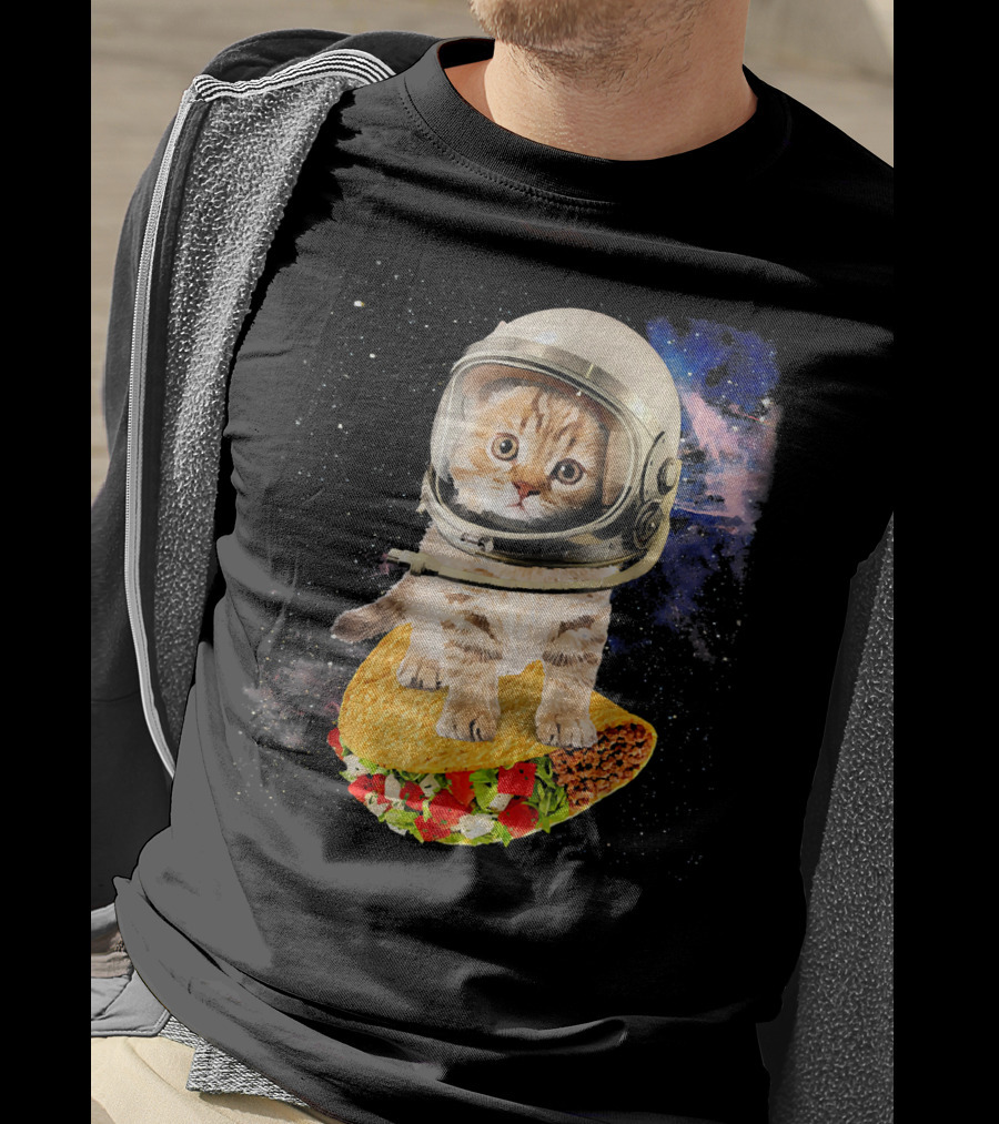 Space Cat Riding Tacos In Astronaut Helmet Galaxy Adventure T-Shirt