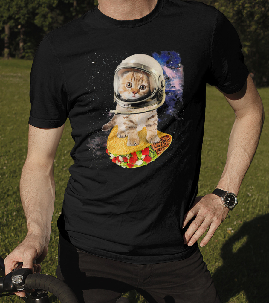 Space Cat Riding Tacos In Astronaut Helmet Galaxy Adventure T-Shirt