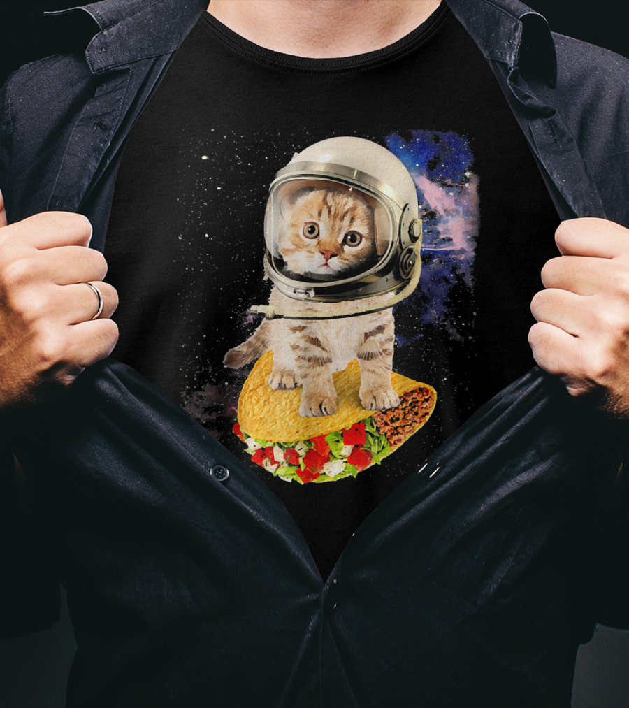 Space Cat Riding Tacos In Astronaut Helmet Galaxy Adventure T-Shirt