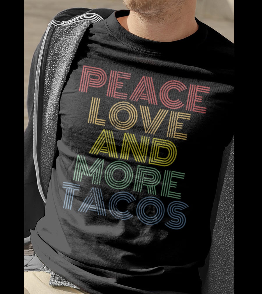 Peace Love And More Tacos Retro Striped Rainbow T-Shirt