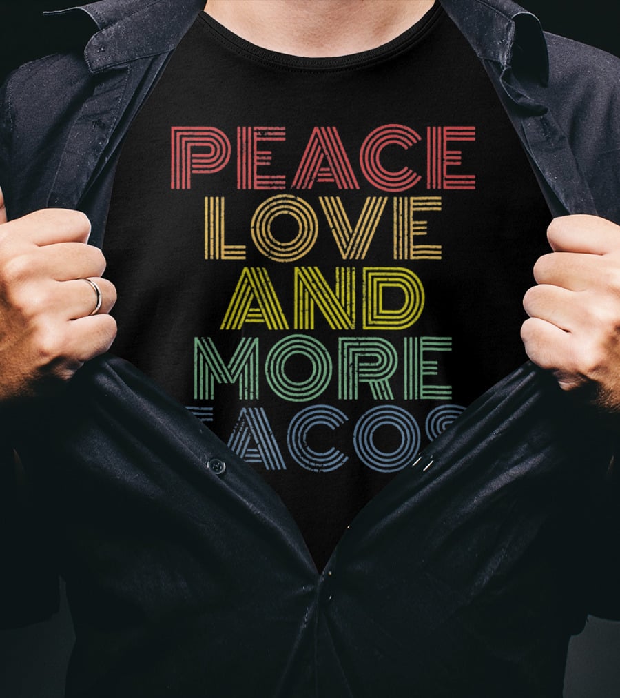 Peace Love And More Tacos Retro Striped Rainbow T-Shirt