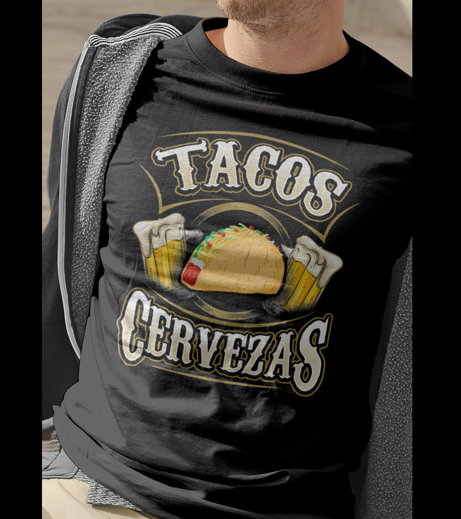 Tacos Cervezas With Taco And Beer Glasses T-Shirt