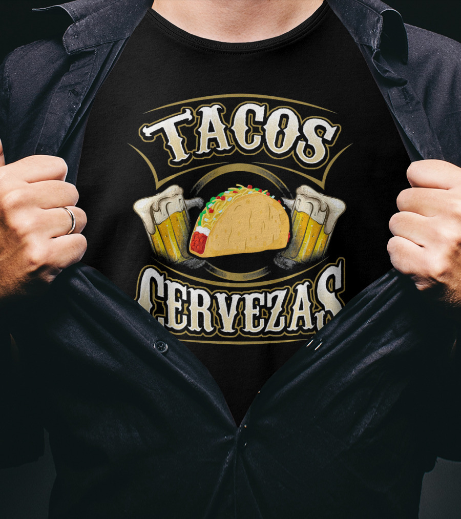 Tacos Cervezas With Taco And Beer Glasses T-Shirt