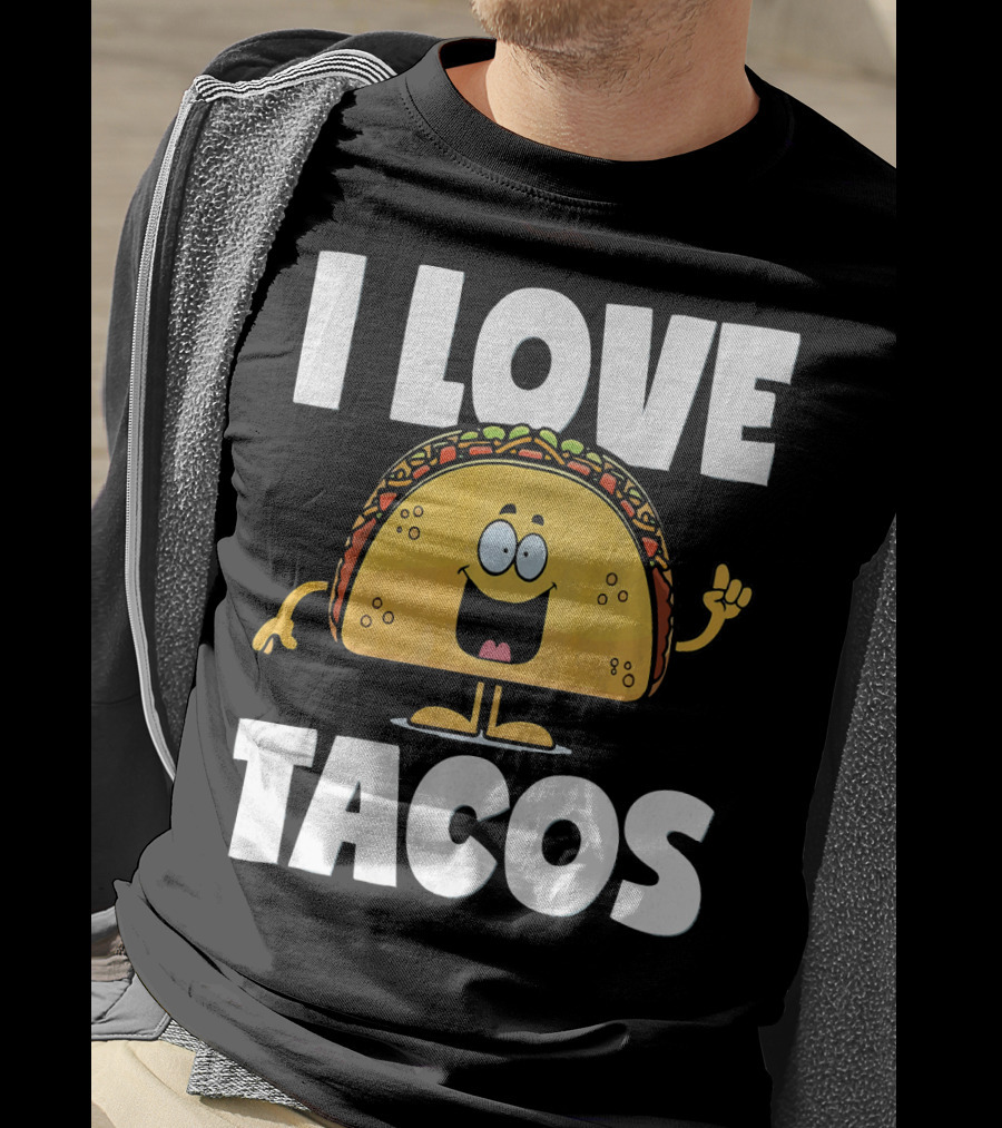 I Love Tacos Funny Vintage Retro Cute Taco Cartoon T-Shirt