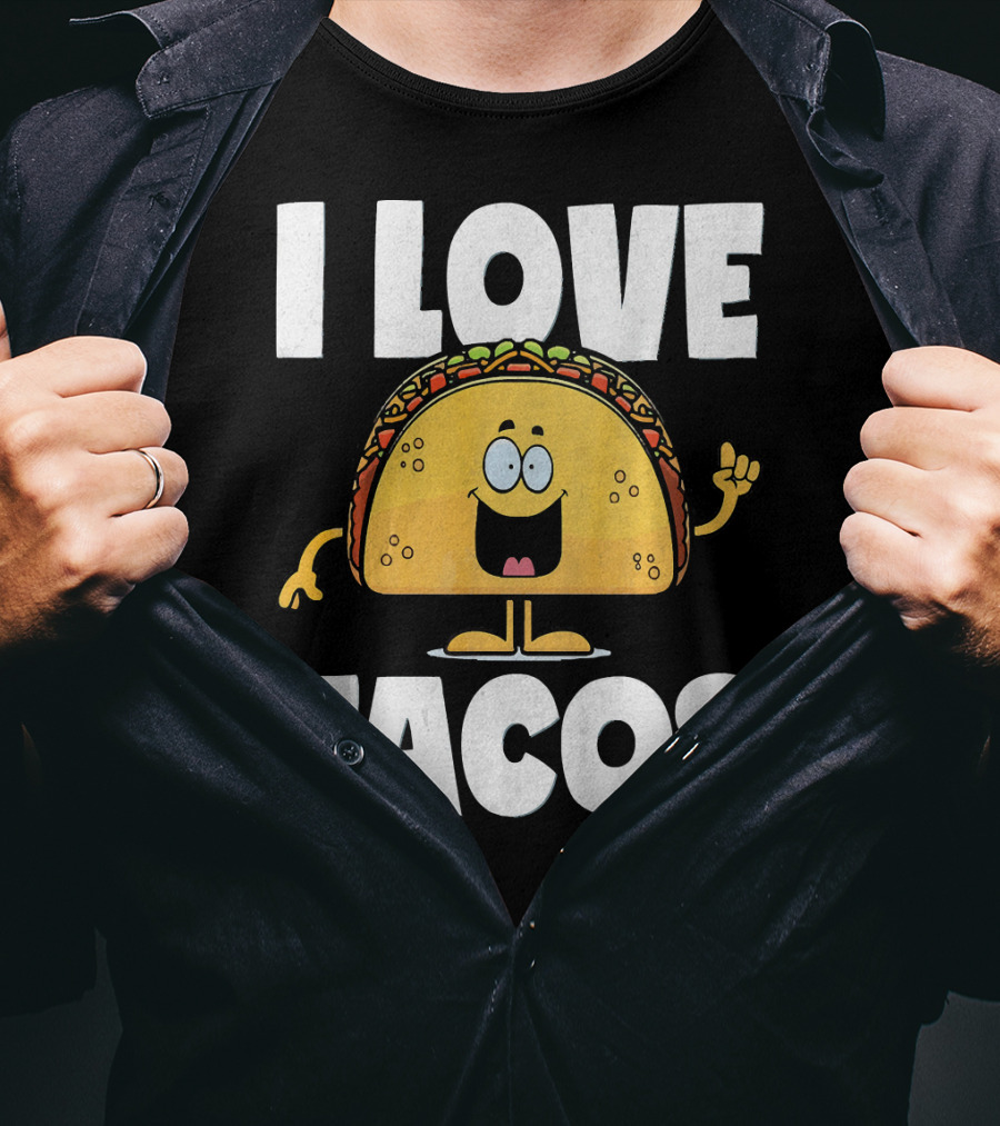 I Love Tacos Funny Vintage Retro Cute Taco Cartoon T-Shirt