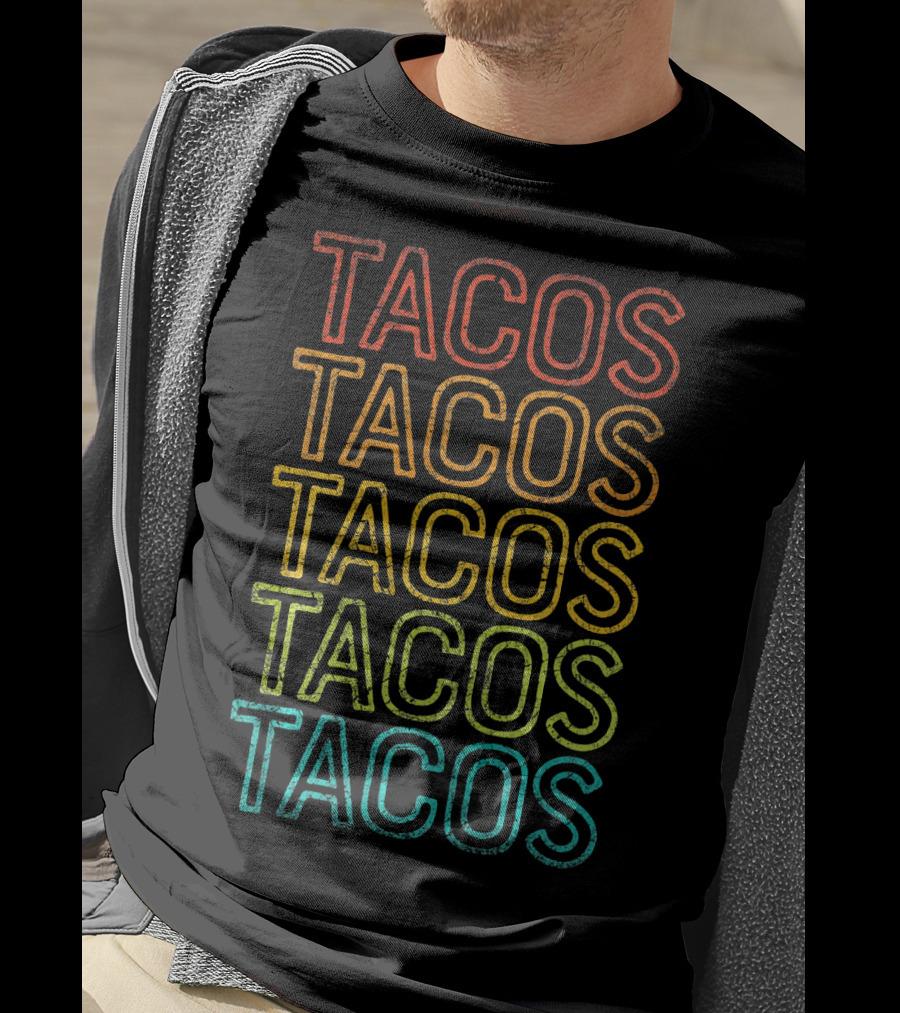 Retro Tacos Vintage Multi-Color Text T-Shirt