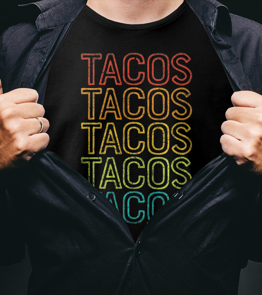 Retro Tacos Vintage Multi-Color Text T-Shirt