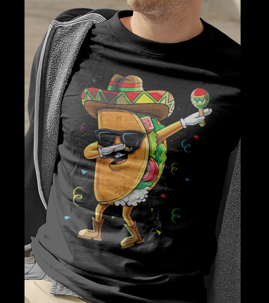 Dabbing Cool Taco Mexican Spanish Food Sombrero Maracas T-Shirt