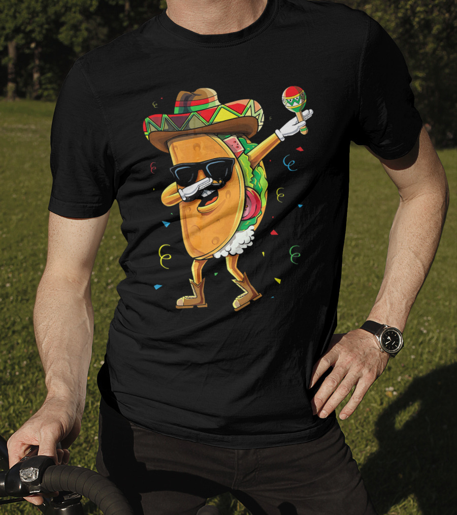 Dabbing Cool Taco Mexican Spanish Food Sombrero Maracas T-Shirt