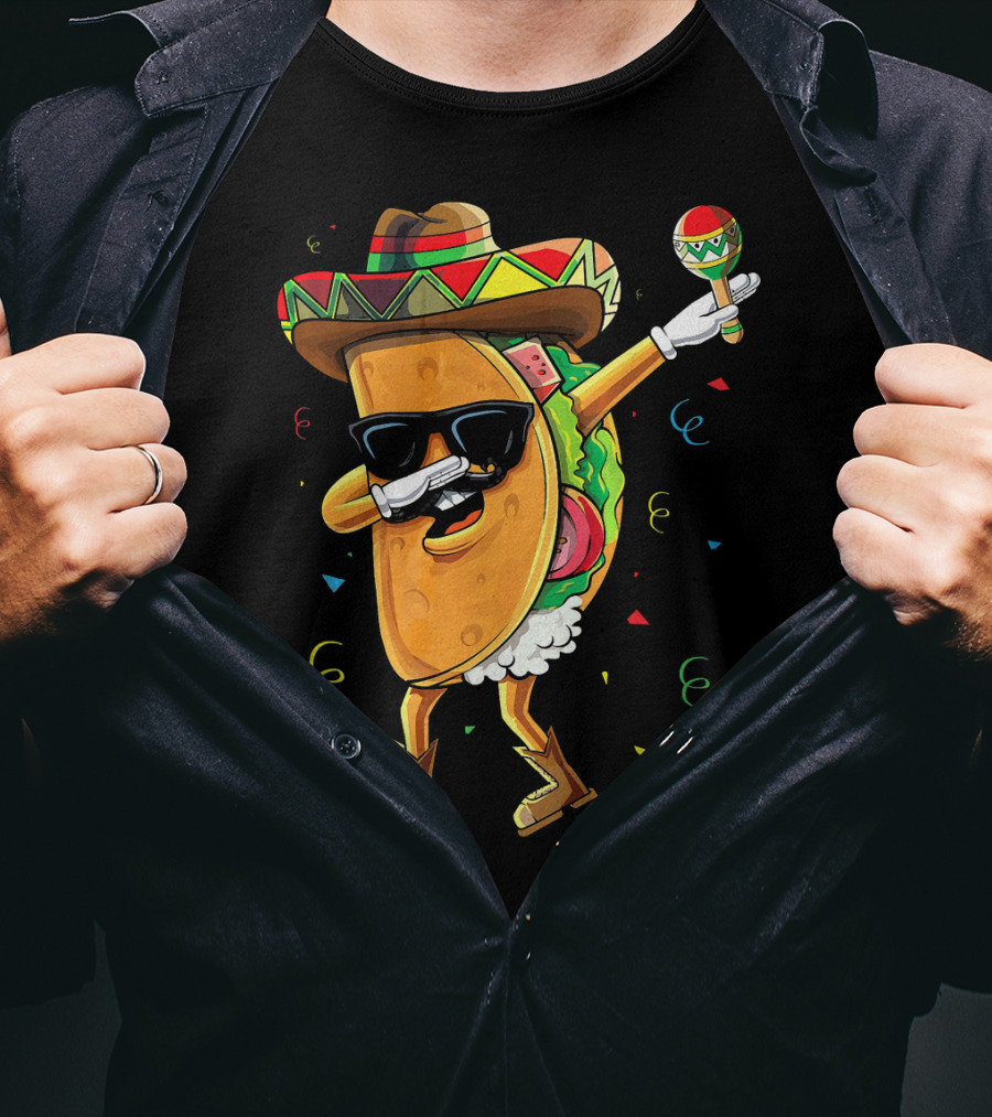 Dabbing Cool Taco Mexican Spanish Food Sombrero Maracas T-Shirt
