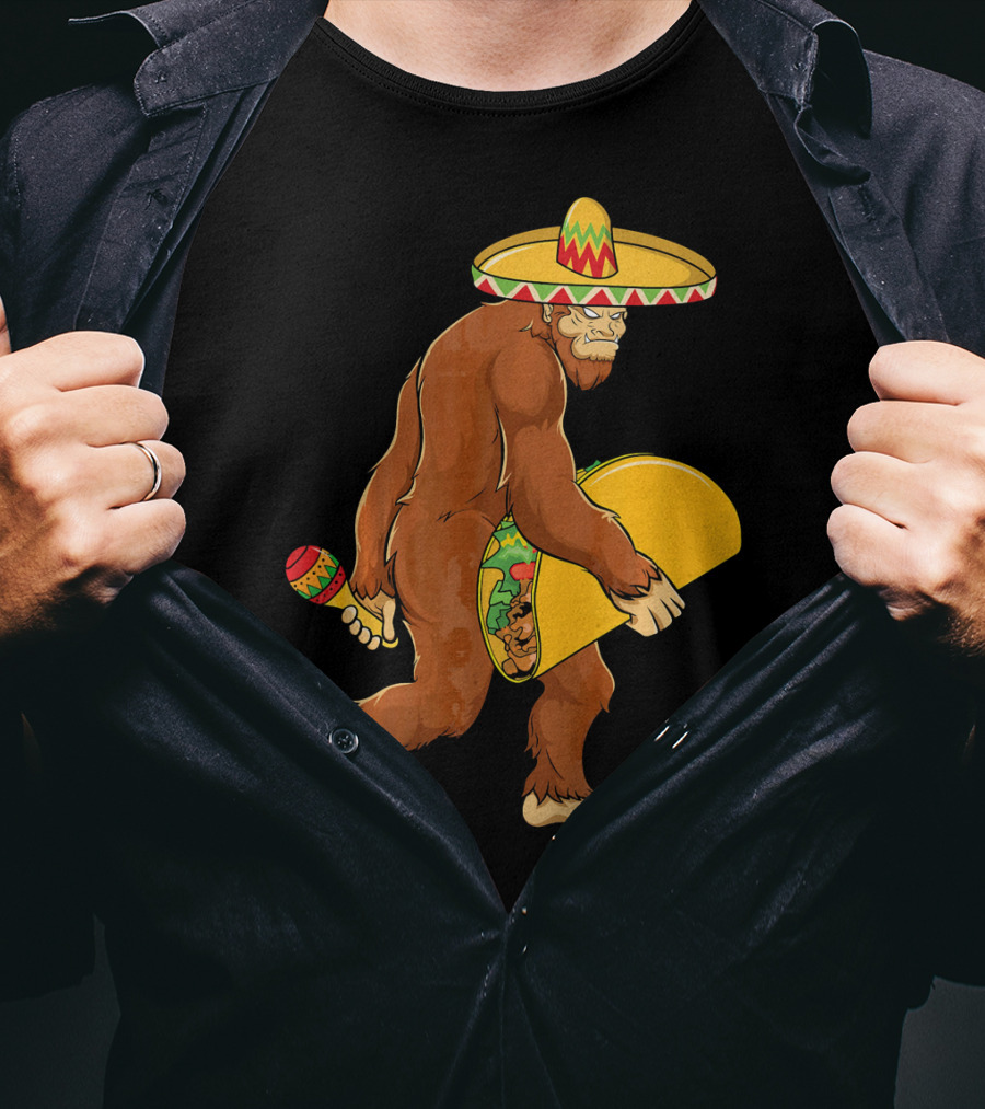 Bigfoot Cinco De Mayo Sombrero Taco Maraca T-Shirt
