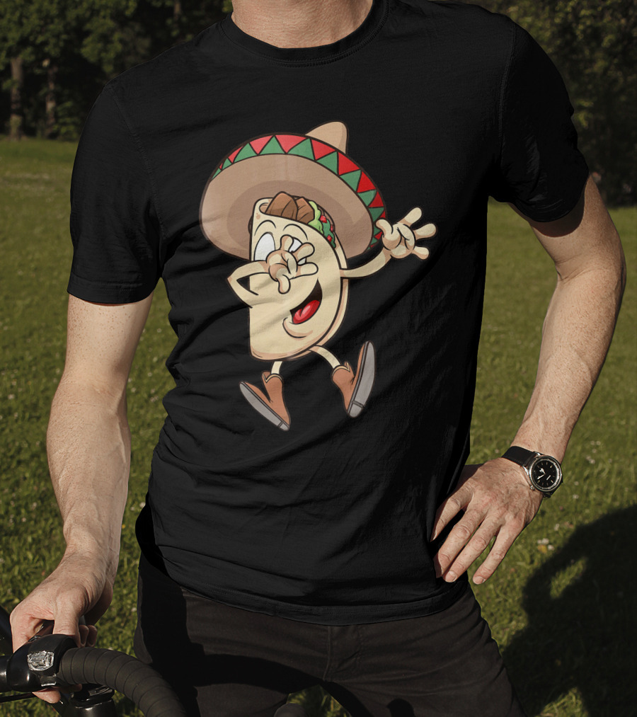 Taco Dance Funny Sombrero Wearin' Animated Taco Character T-Shirt