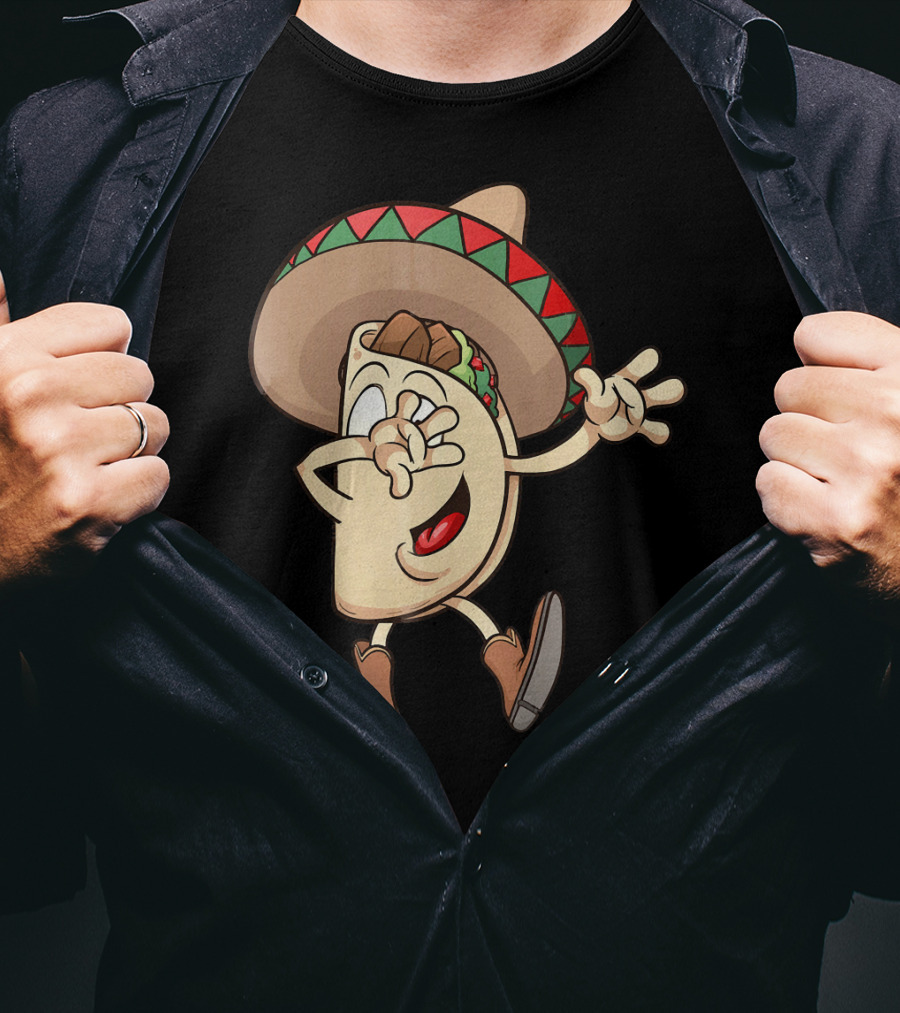 Taco Dance Funny Sombrero Wearin' Animated Taco Character T-Shirt