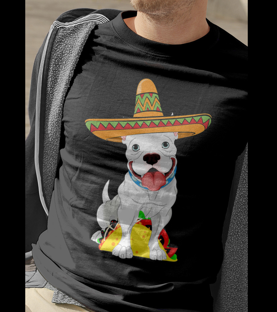 Cinco De Mayo Pitbull With Sombrero And Tacos T-Shirt