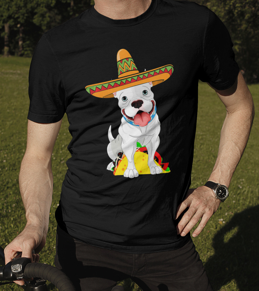 Cinco De Mayo Pitbull With Sombrero And Tacos T-Shirt