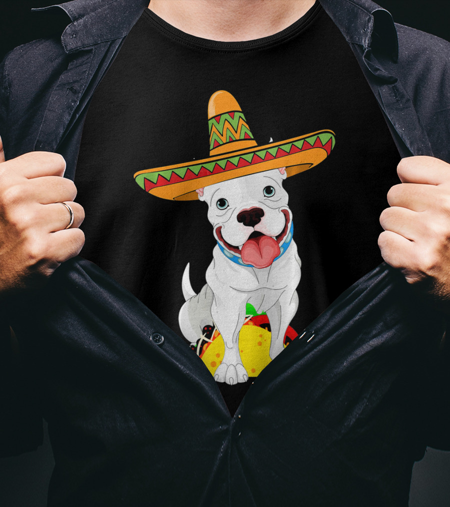 Cinco De Mayo Pitbull With Sombrero And Tacos T-Shirt