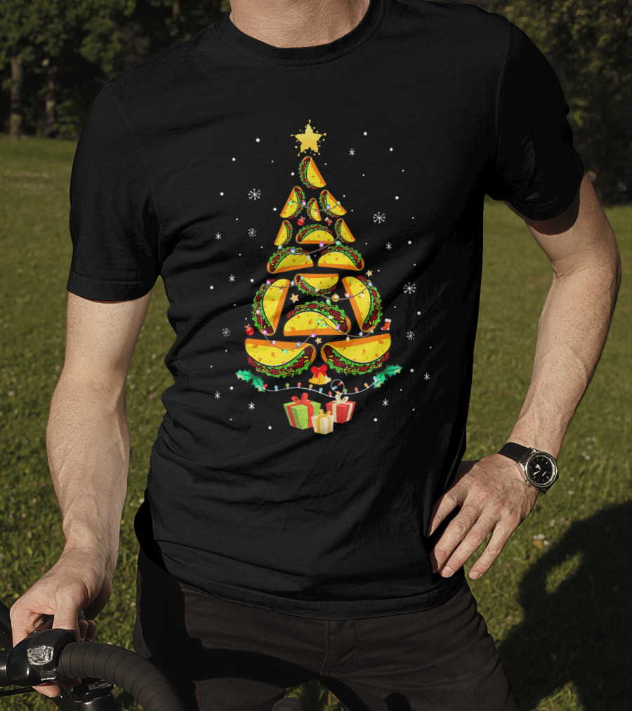 Tacos Christmas Tree Ugly Sweater Funny Holiday Festive T-Shirt