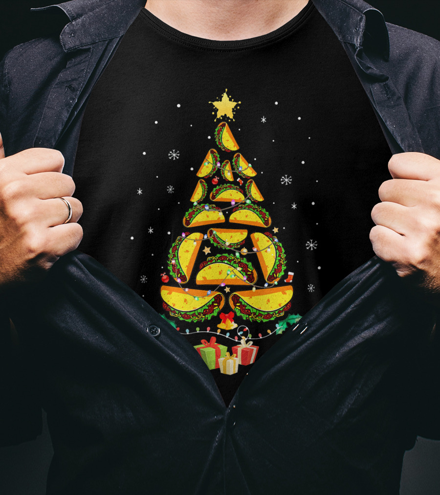 Tacos Christmas Tree Ugly Sweater Funny Holiday Festive T-Shirt